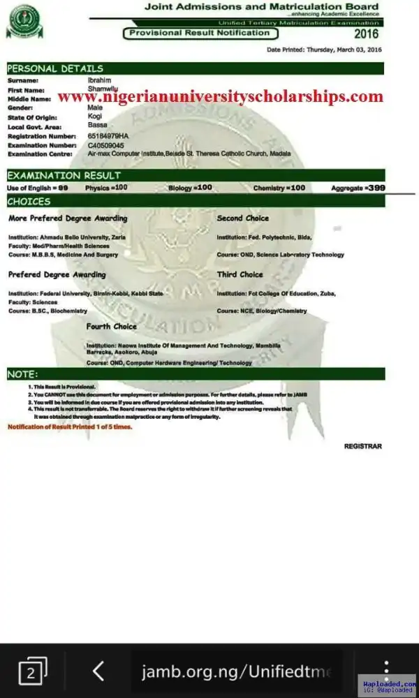 Photo: See The Highest JAMB Score In 2016